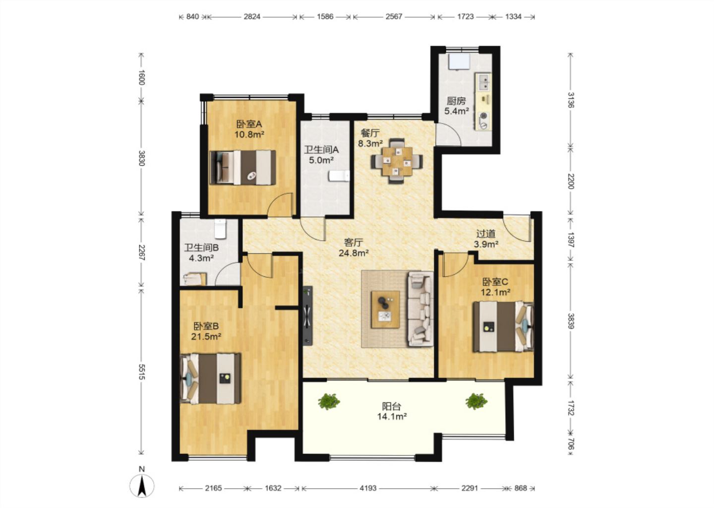 万科城市之光 3室2厅1卫 117.8m&sup2;