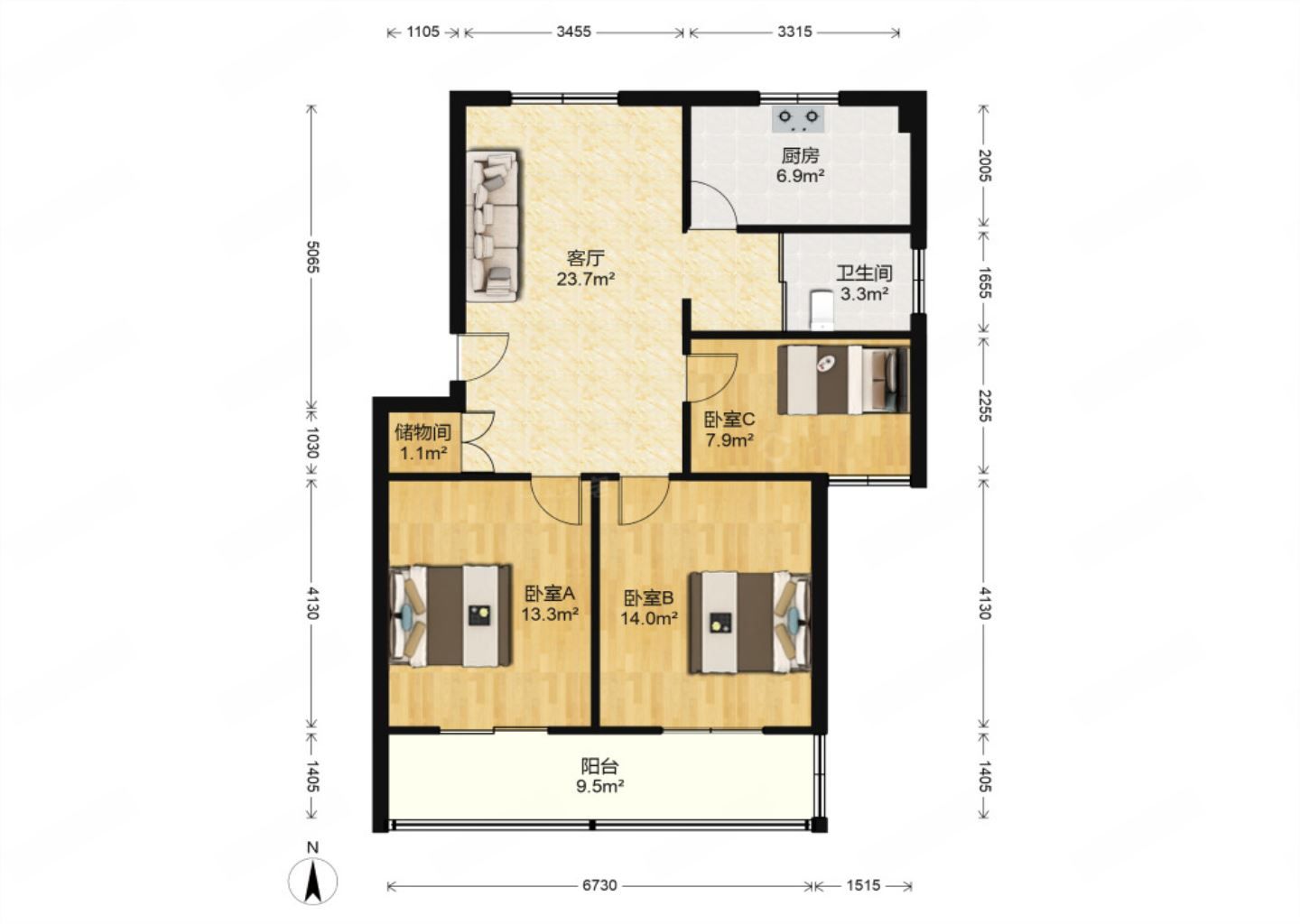 教育新村 3室1厅1卫 91.4m&sup2;