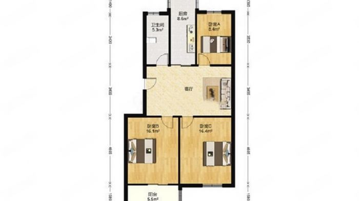 五山新苑 2室1厅1卫 90m&sup2;