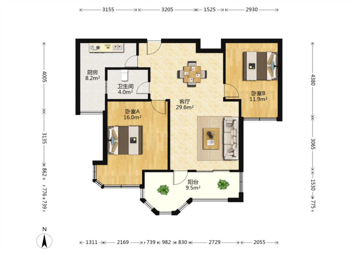帝奥世伦名郡 2室2厅1卫 97m&sup2;