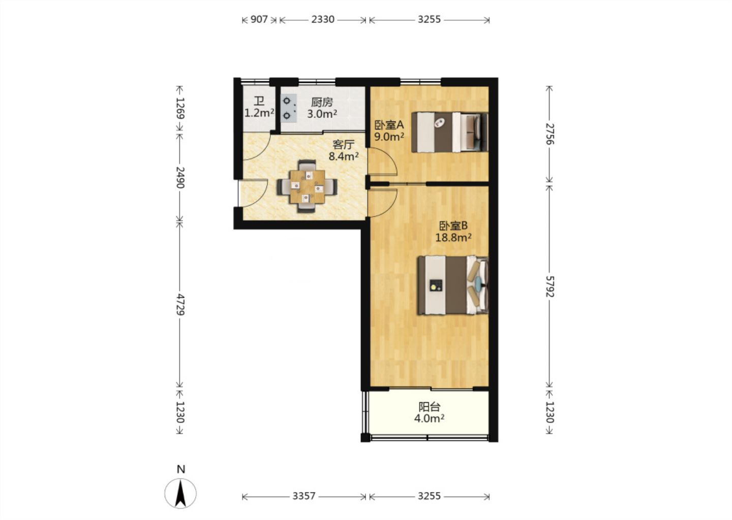 节制闸新村 2室1厅1卫 56m&sup2;