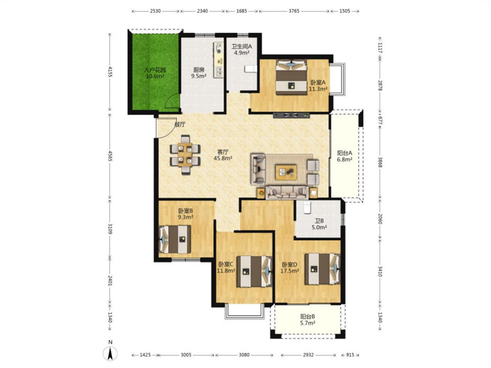 华强城 4室2厅2卫 166m&sup2;