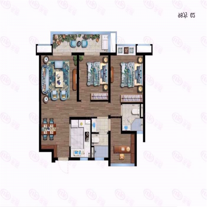 雍华府 3室1厅1卫 98m&sup2;