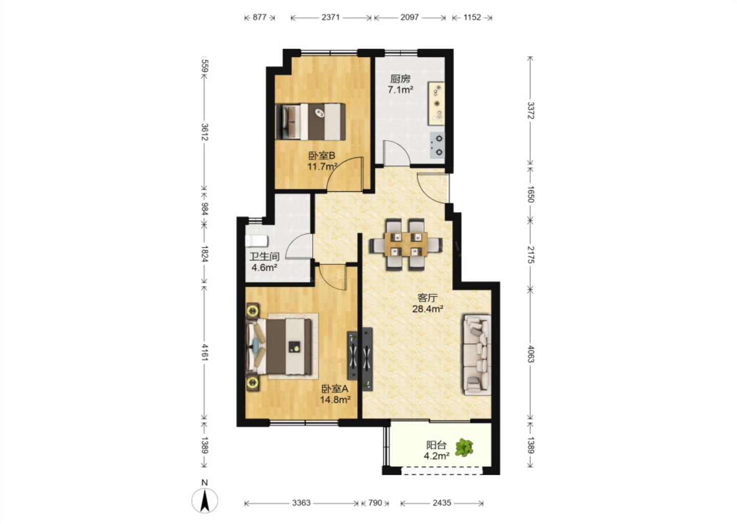 滨江丽都桥语 2室2厅1卫 86m&sup2;
