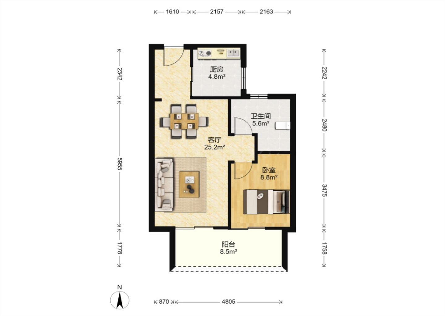 海上传奇 1室2厅1卫 67.7m&sup2;