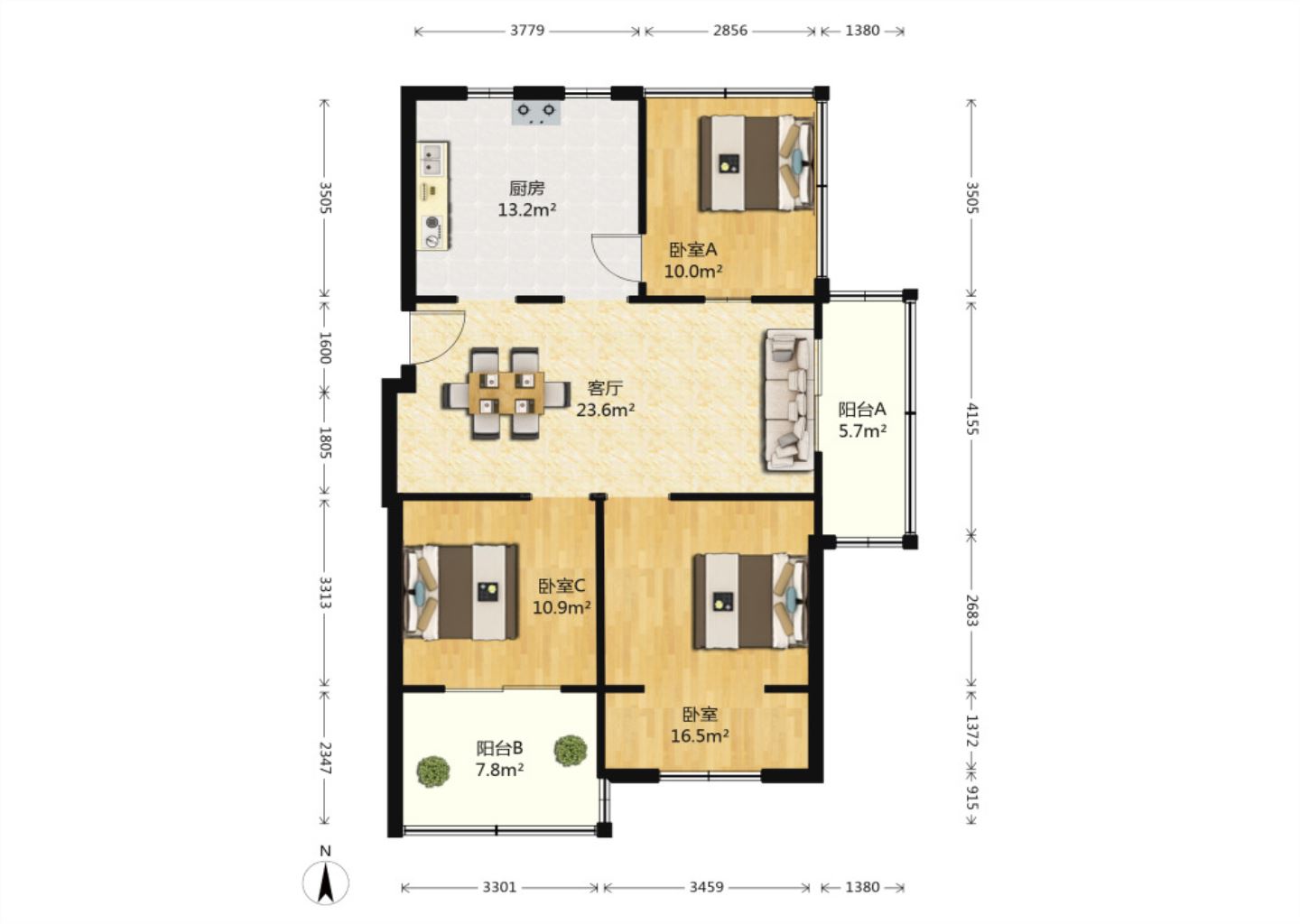 御景澜庭 3室1厅2卫 115.00m&sup2;