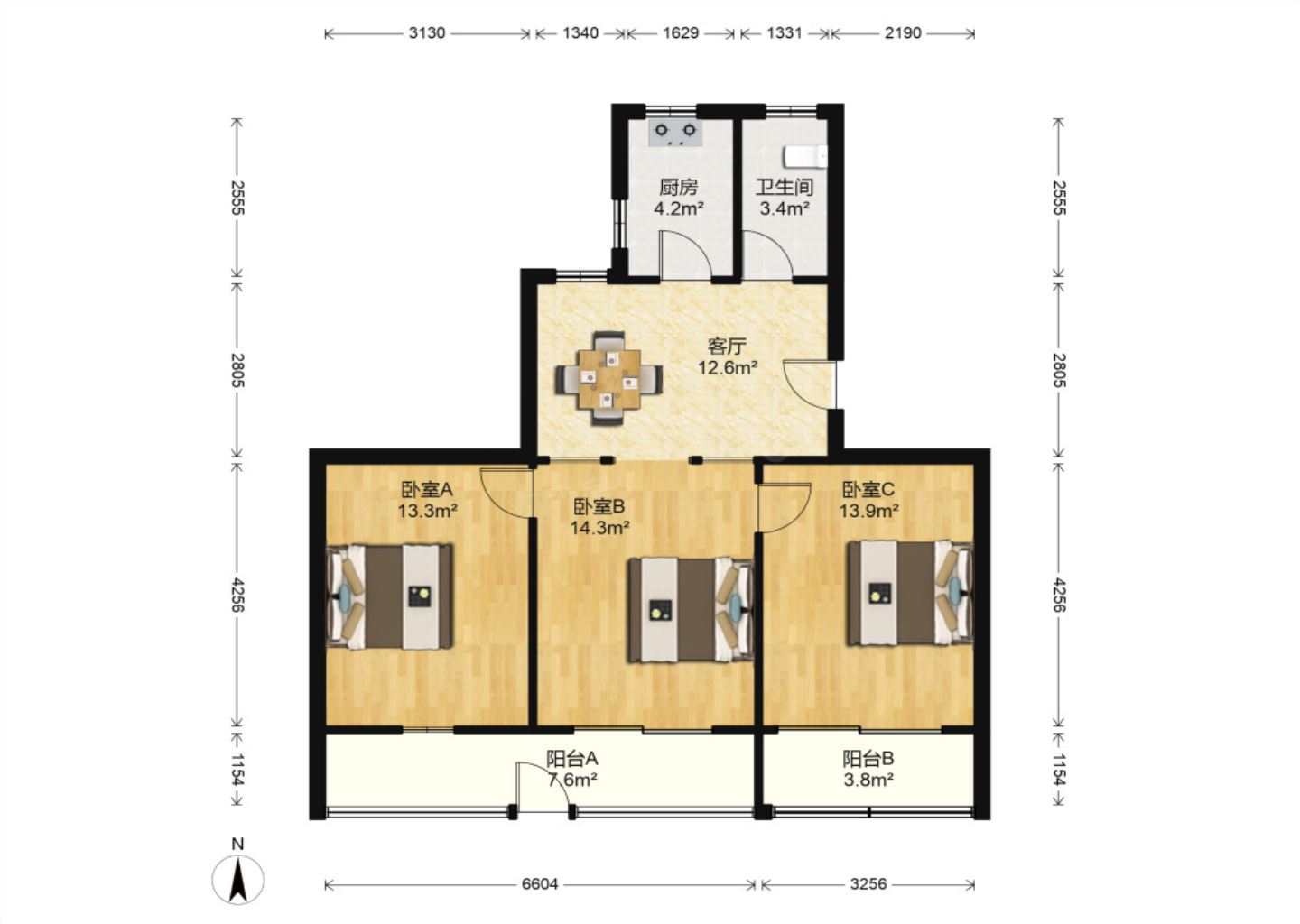 方大花苑 3室1厅1卫 88.00m&sup2;