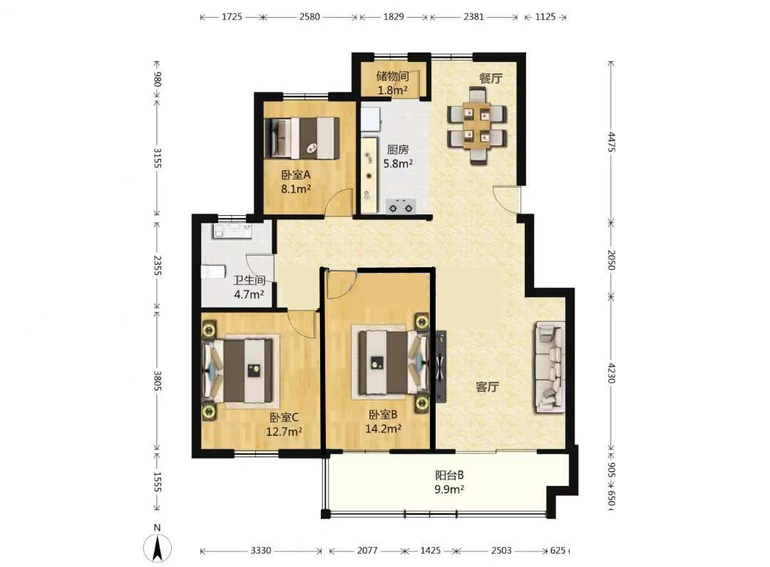 新城新苑 3室2厅1卫 120.00m&sup2;