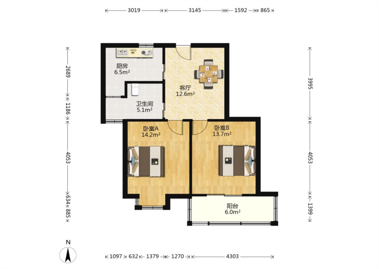 曙光福里 2室1厅1卫 80m²