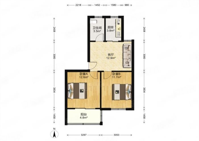 姚港路22号 2室1厅1卫 68.5m&sup2;