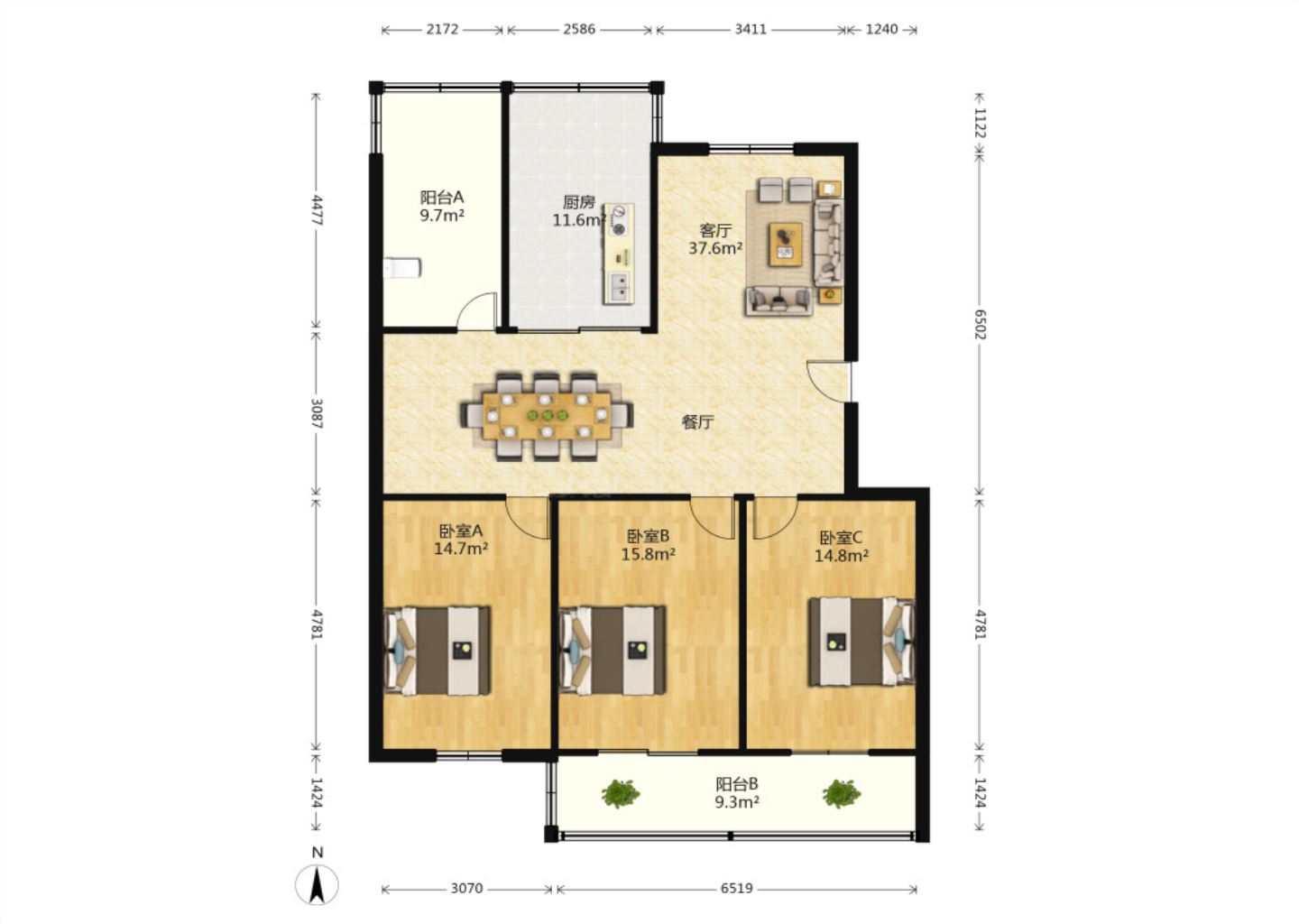 怡园北村北区 3室2厅1卫 120m&sup2;