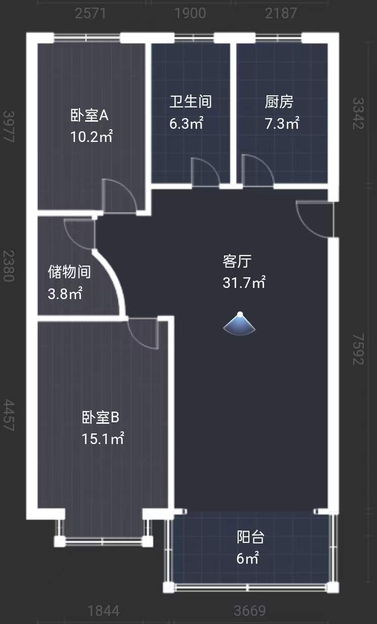 明珠花园（南通经济技术开发区） 2室2厅1卫 95m&sup2;