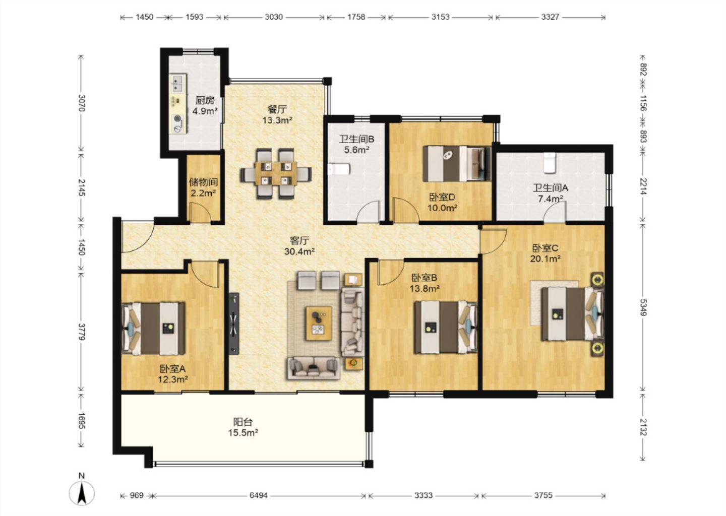 万科白鹭郡 4室2厅1卫 145.45m&sup2;