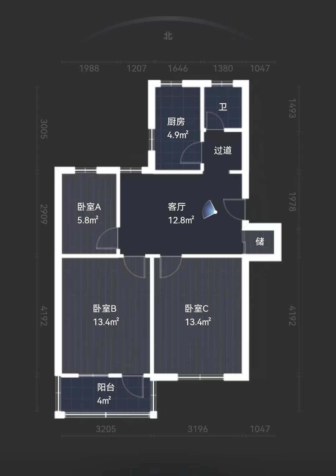 万象北园 3室1厅1卫 74m&sup2;