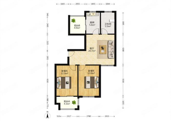同和嘉苑东区 2室1厅1卫 86m&sup2;