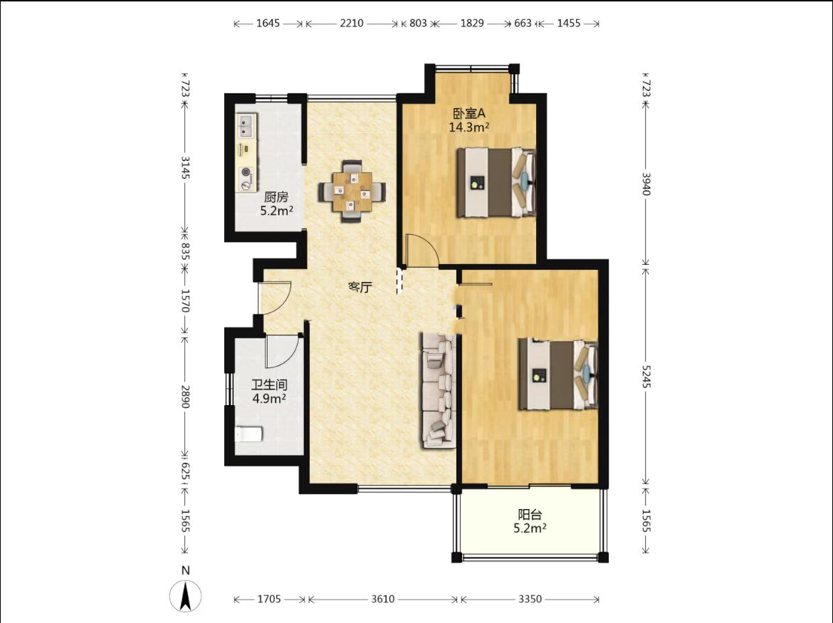 中南世纪城南区 2室2厅1卫 119.95m&sup2;
