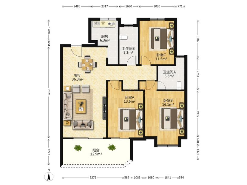 南通绿地新都会 3室2厅2卫 139.80m&sup2;