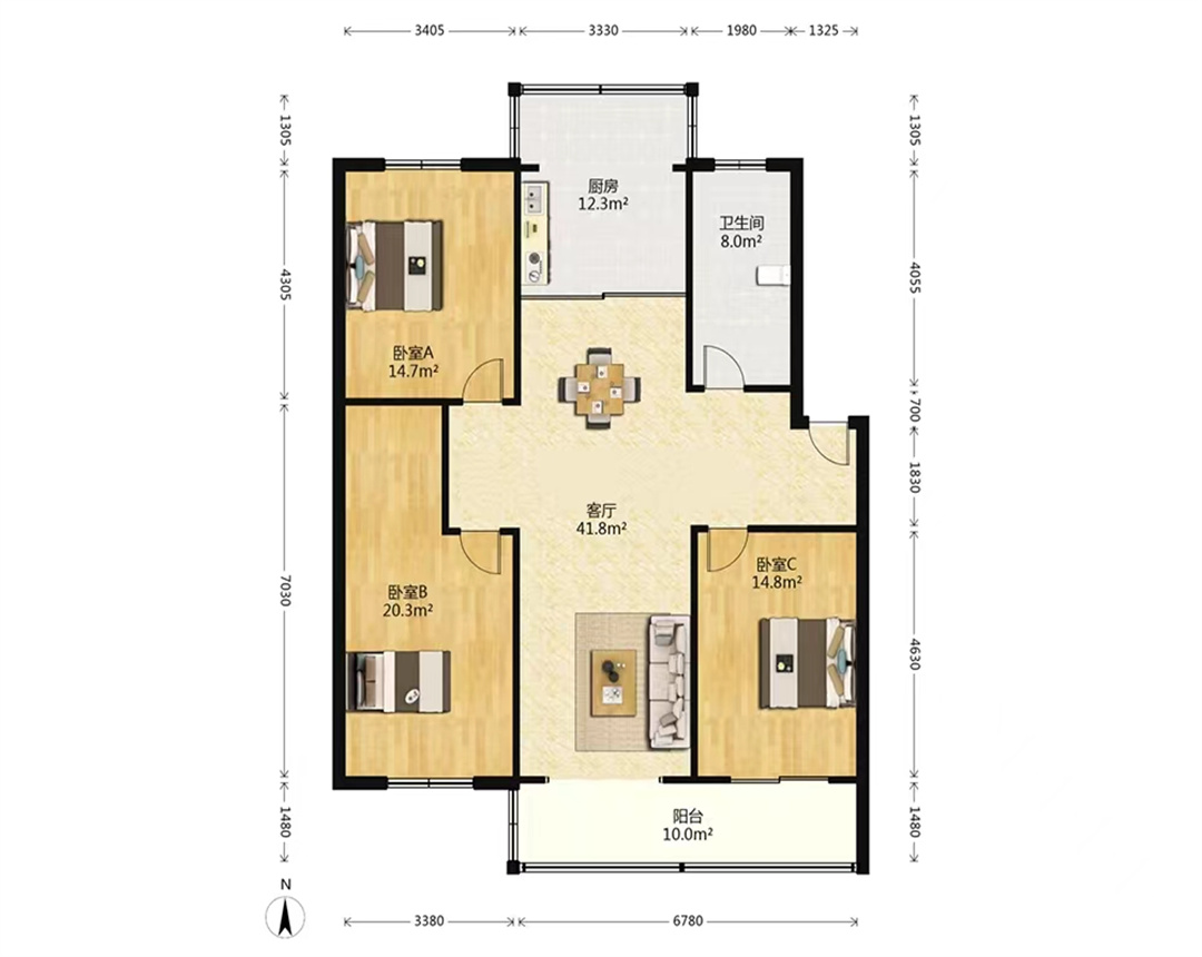 滨河东城 3室2厅1卫 135m&sup2;