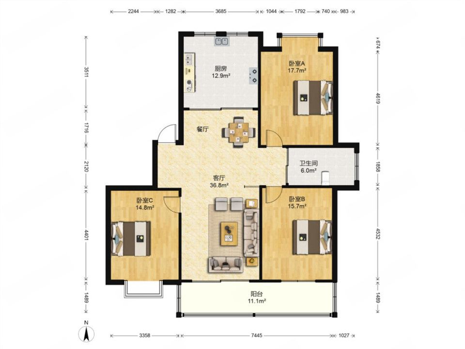 仁和家园 3室2厅2卫 128m&sup2;