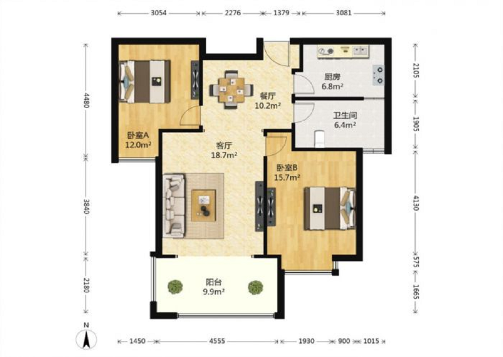 帝奥北城名郡 2室2厅1卫 94m&sup2;
