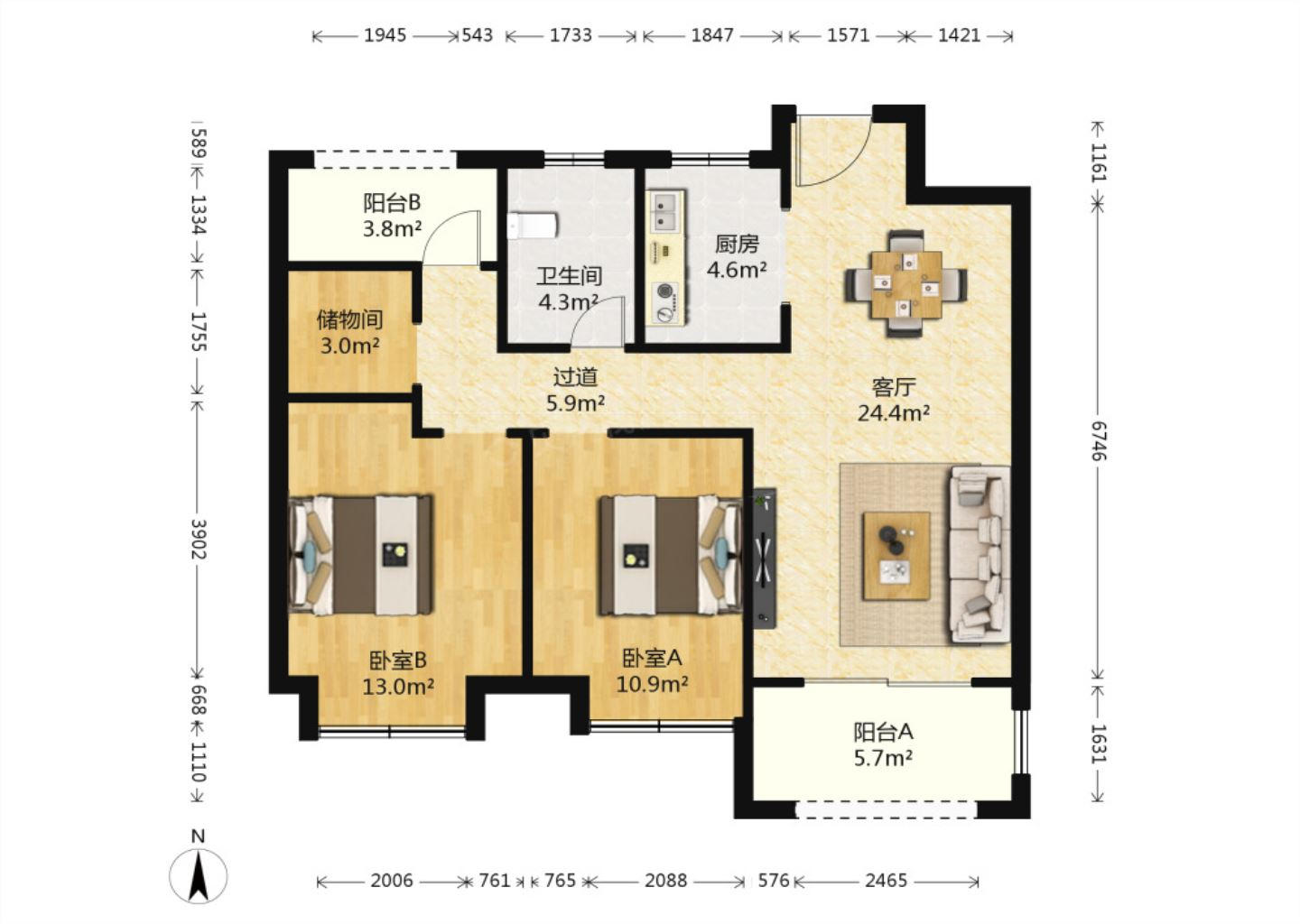 新城香溢紫郡 3室1厅1卫 97m&sup2;