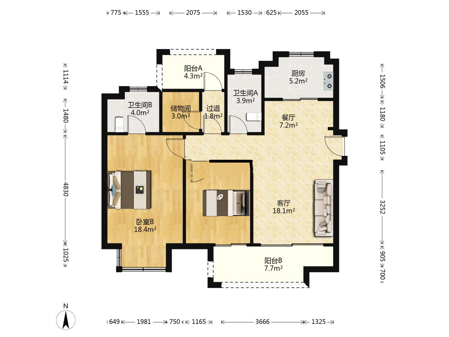 绿地新里城 3室2厅1卫 116.29m&sup2;