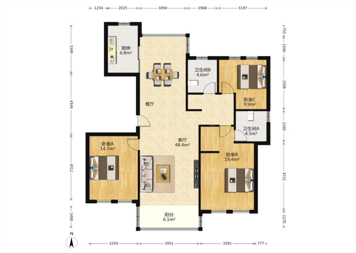 中港城皇家公寓 3室2厅1卫 142.06m&sup2;