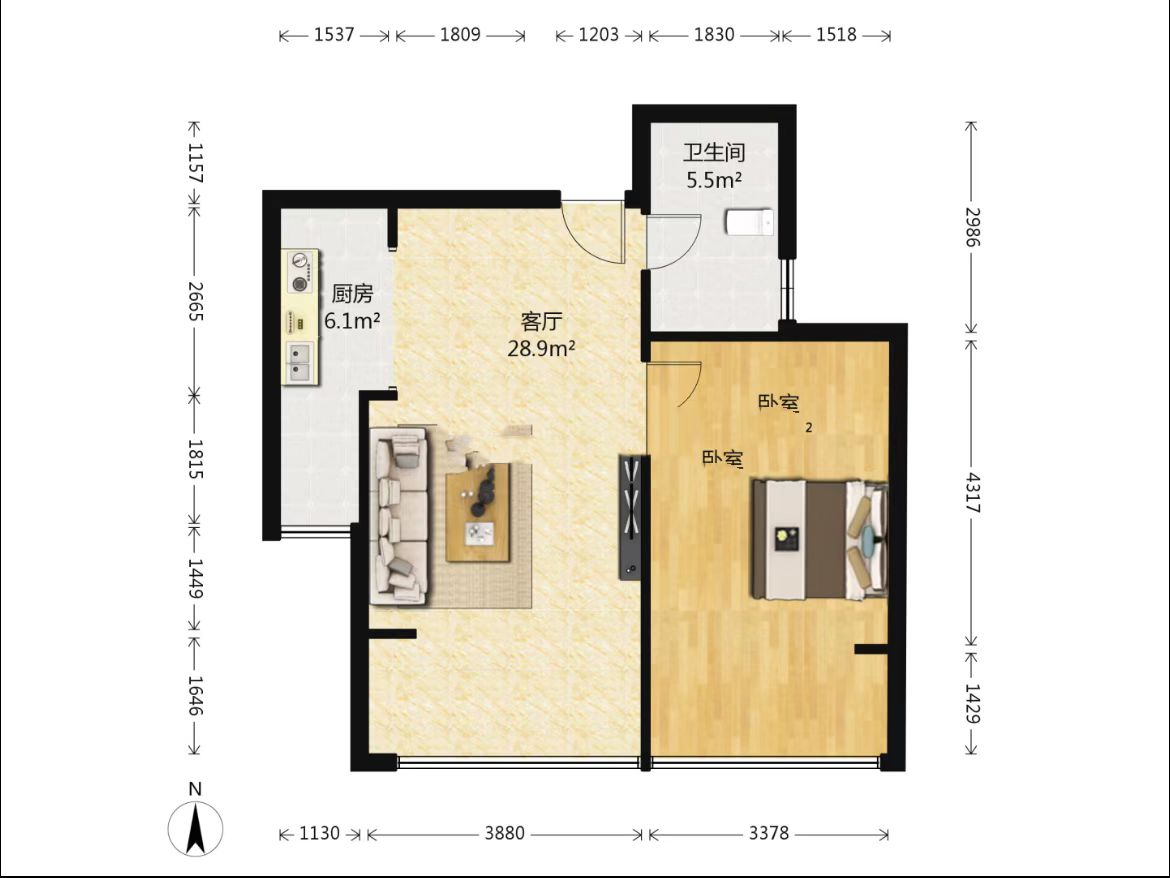 中南世纪城南区 2室1厅0卫 83.80m&sup2;