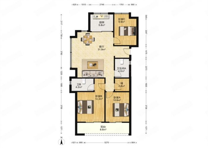 绿城沁园 3室2厅2卫 115m&sup2;