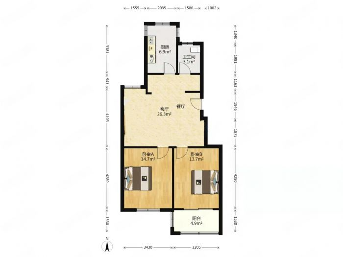 新港花苑西区 2室2厅1卫 88.00m&sup2;