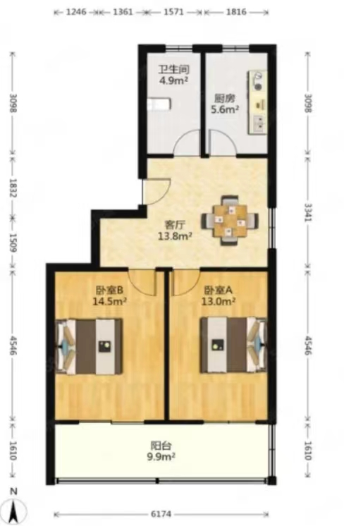 怡园北村北区 2室1厅1卫 73m&sup2;
