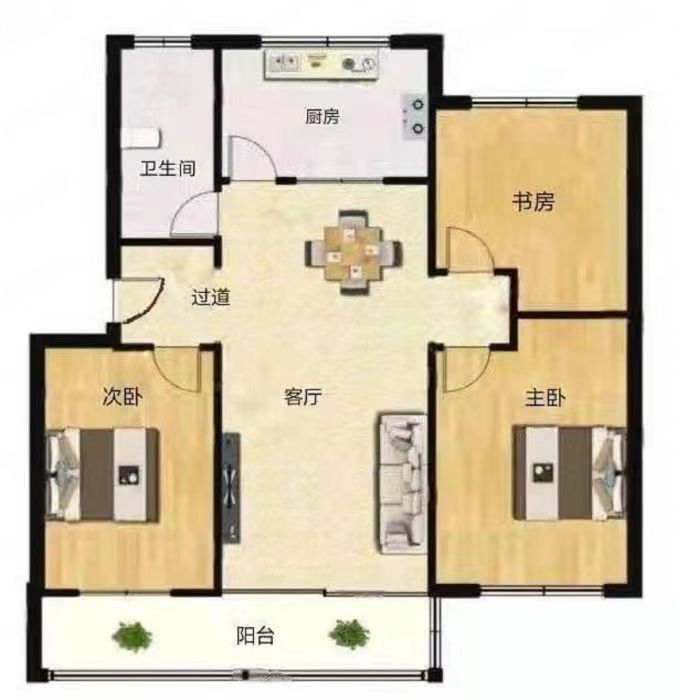 新桃园 3室1厅1卫 107m&sup2;