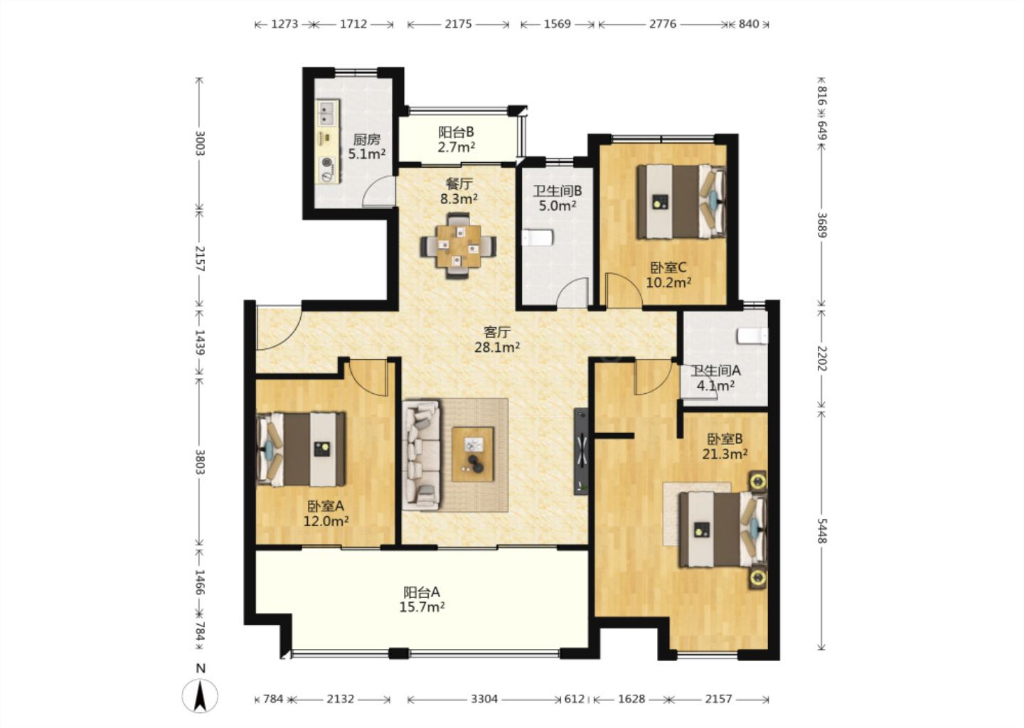 万科白鹭郡 3室2厅2卫 123.86m&sup2;
