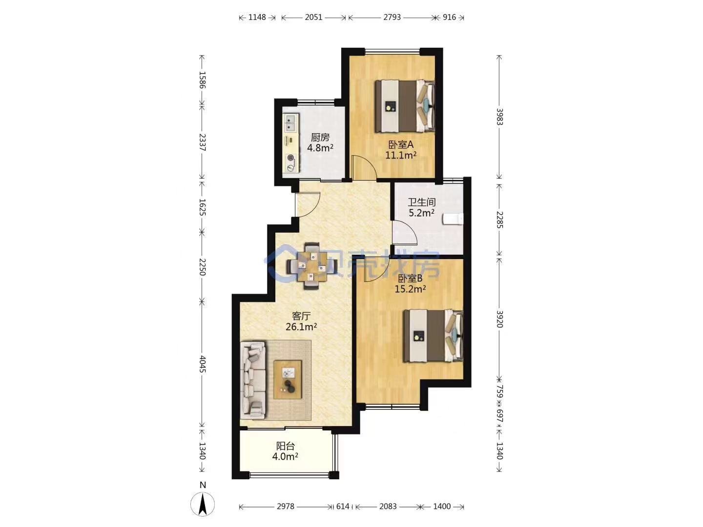 金鼎湾花园 2室2厅1卫 88m&sup2;