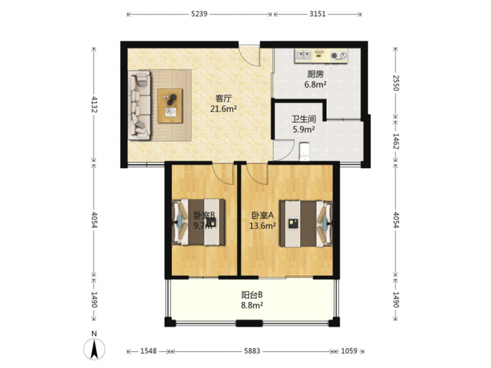 新桥新村 2室1厅1卫 56m²