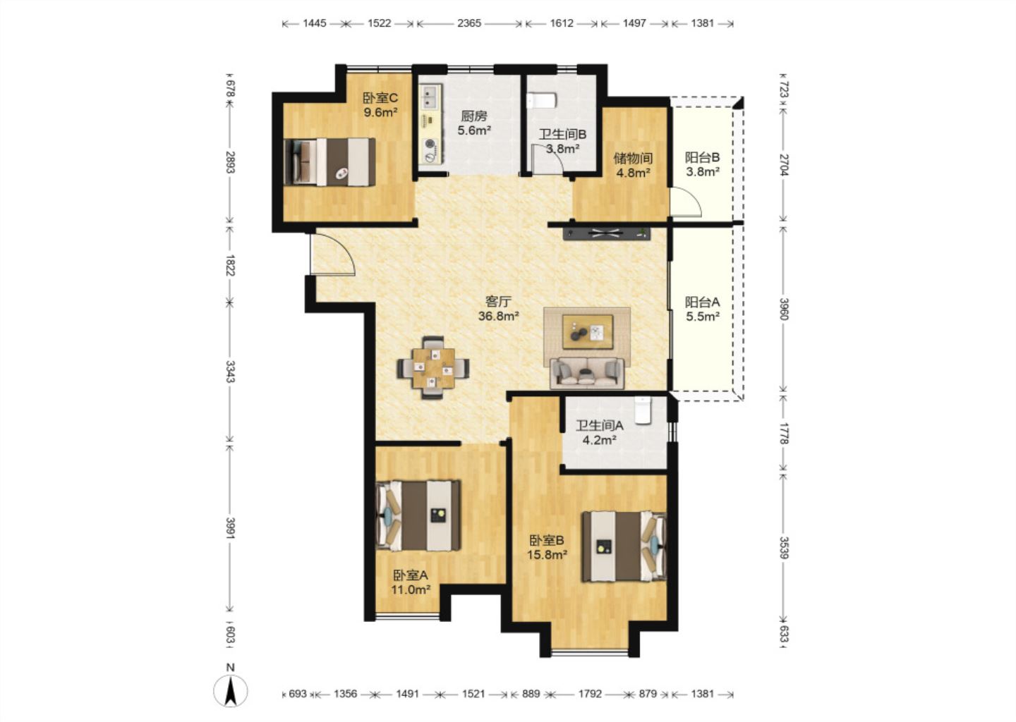 中海碧林湾 3室2厅2卫 128m&sup2;