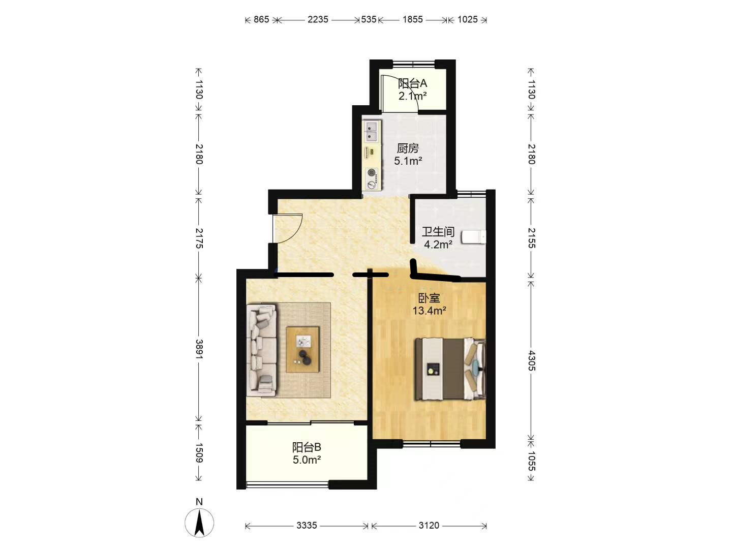 沙家圩花苑 2室1厅1卫 86m&sup2;