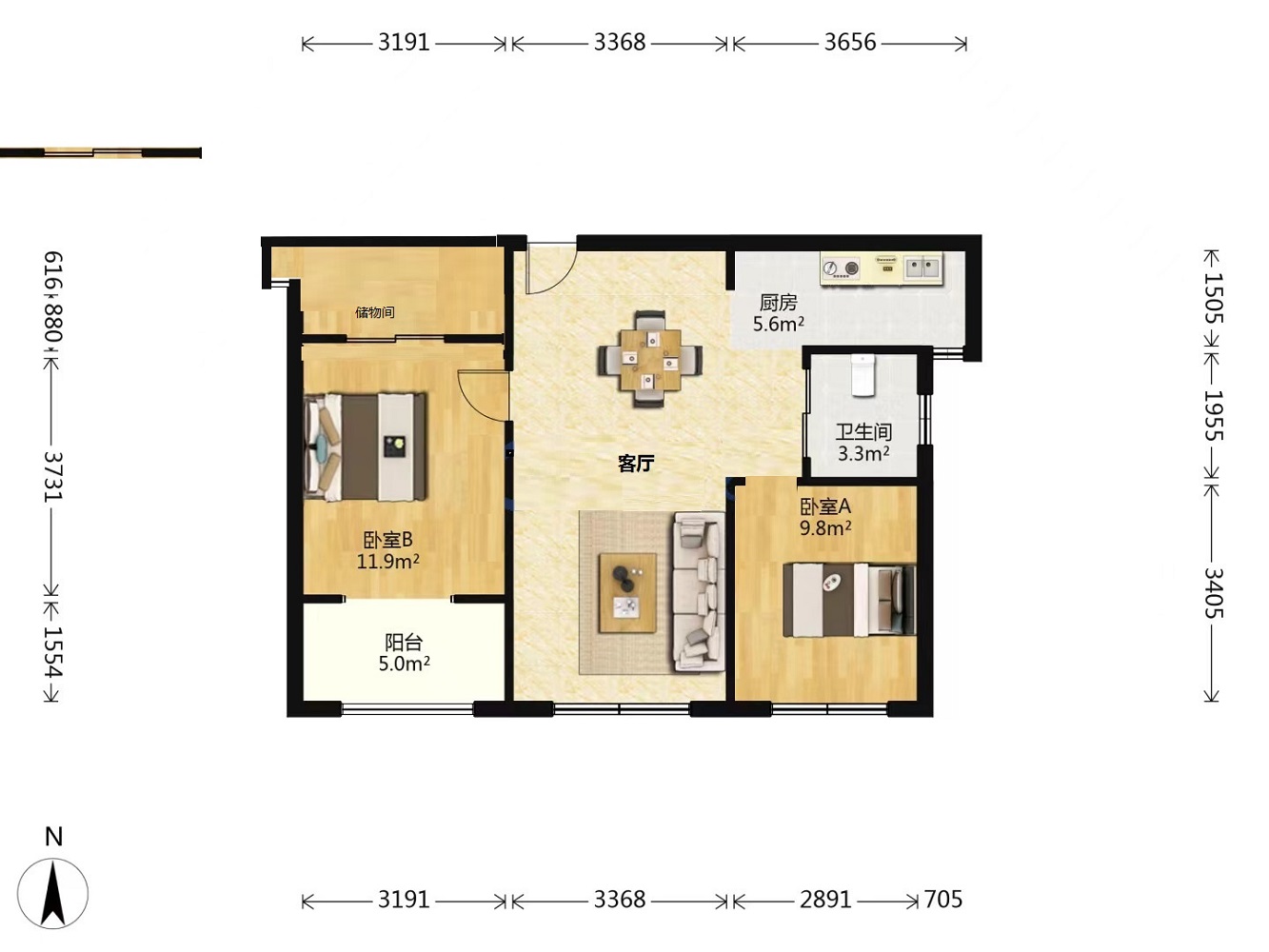江山鼎 2室1厅1卫 87.00m&sup2;