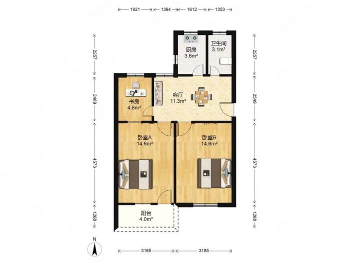 新桥北村 3室1厅1卫 72.00m&sup2;
