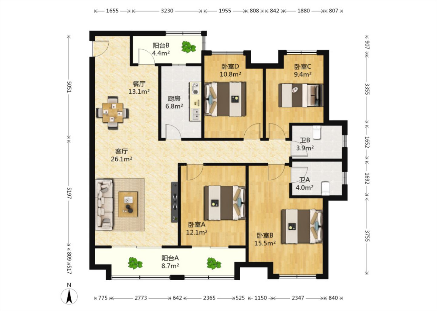 保利香槟国际 4室2厅2卫 144.6m&sup2;