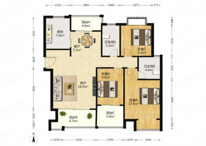 恒盛豪庭 3室2厅2卫 133m&sup2;