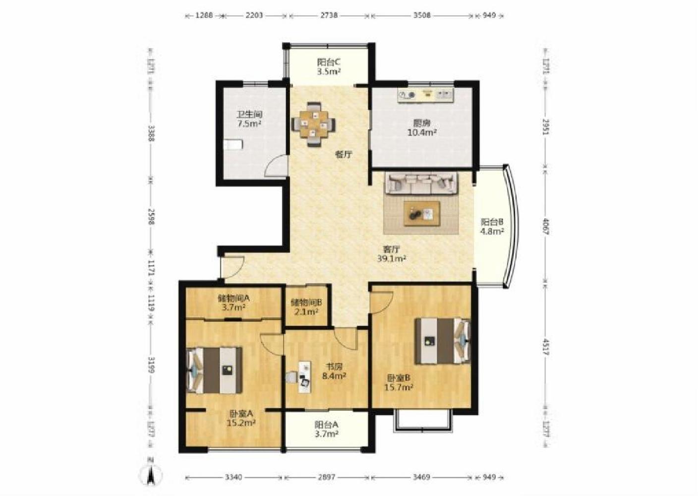 中天福邸 3室2厅1卫 131.22m&sup2;