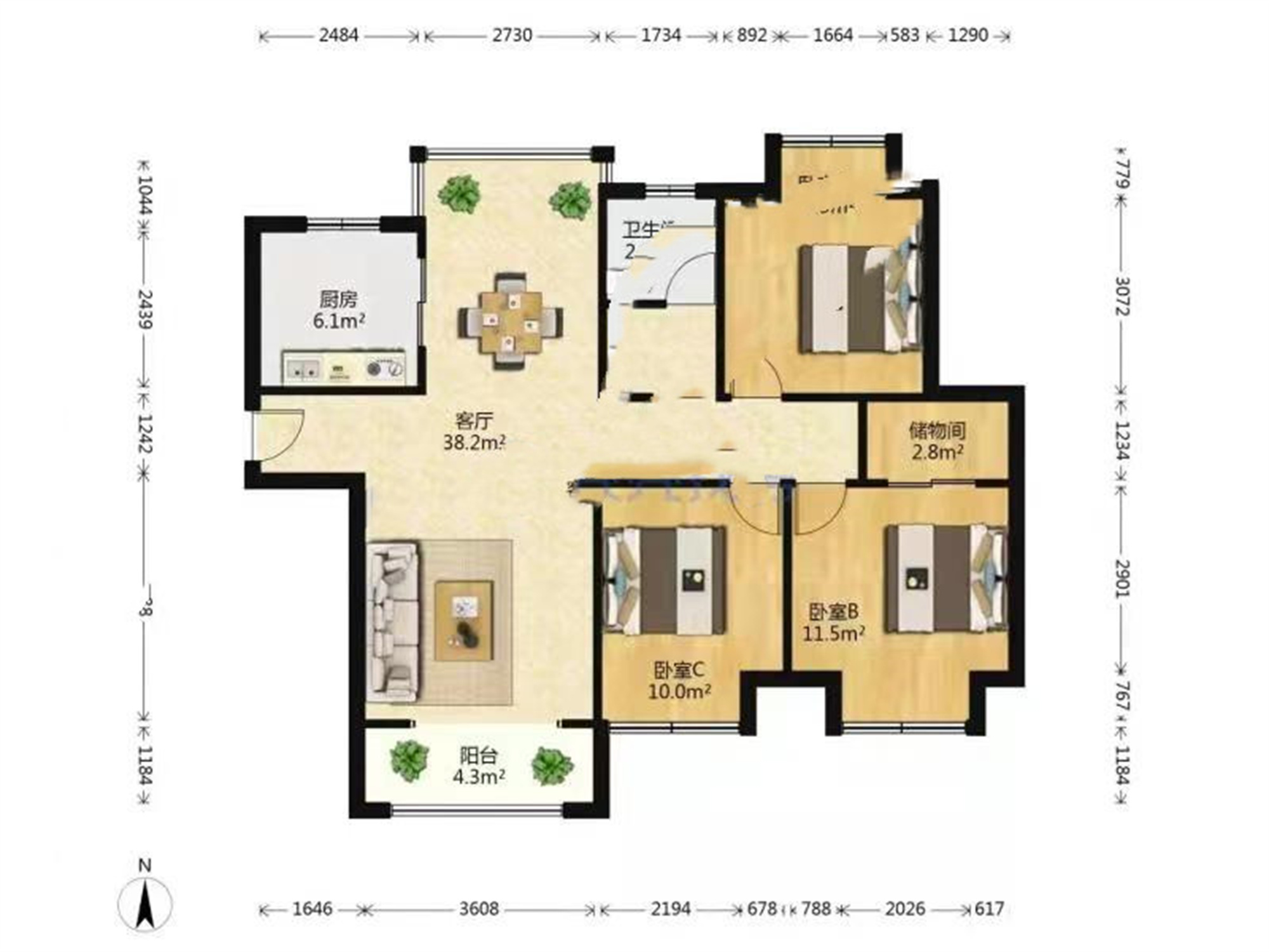 弘阳上城 3室2厅1卫 116m&sup2;