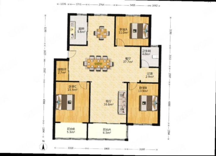华中园 4室1厅1卫 215m&sup2;