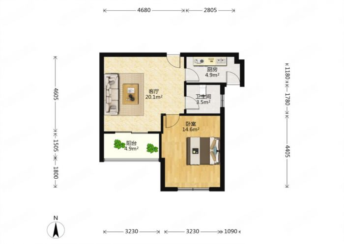 学士府 1室1厅1卫 65m²