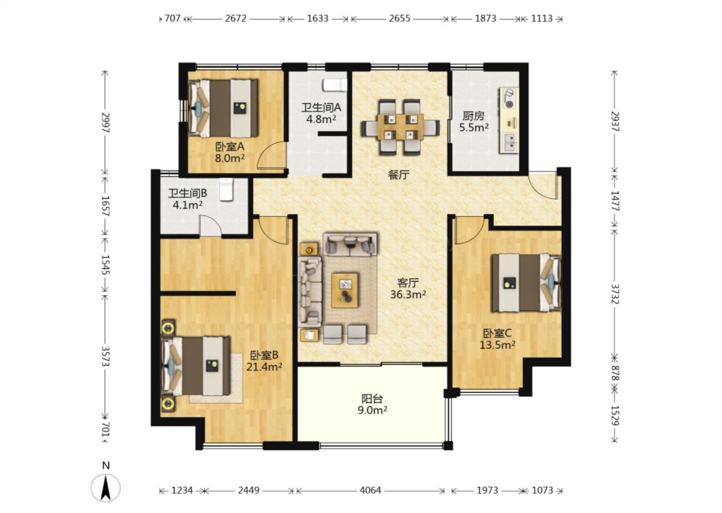 万科公园里一期 3室2厅2卫 120.24m&sup2;