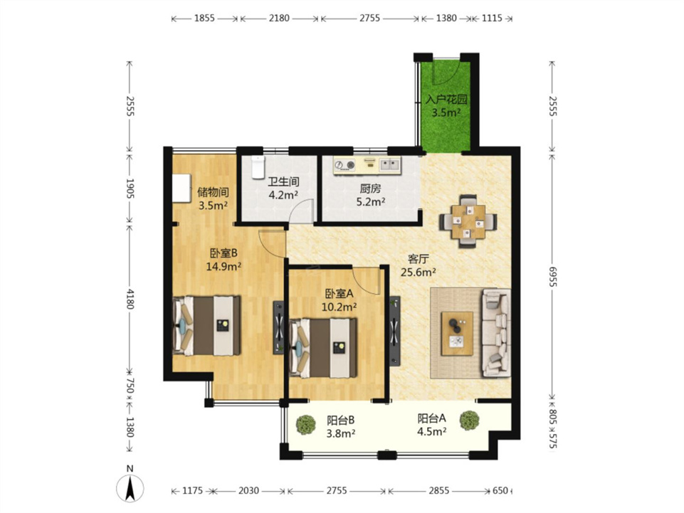华强城 2室2厅1卫 88m&sup2;