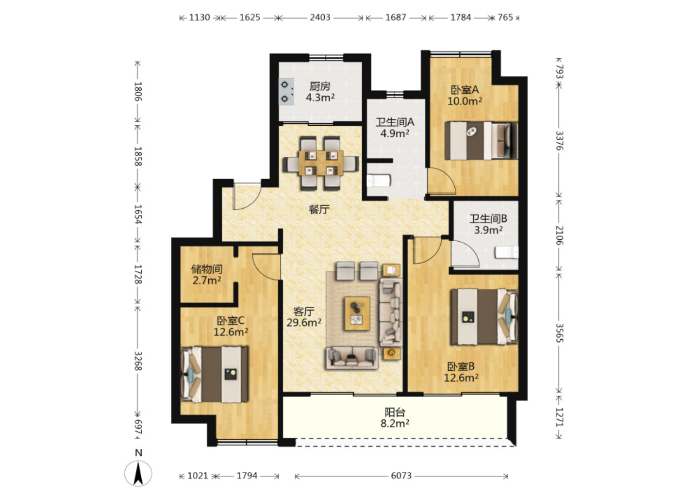 绿城桂语江南 3室2厅2卫 109m&sup2;