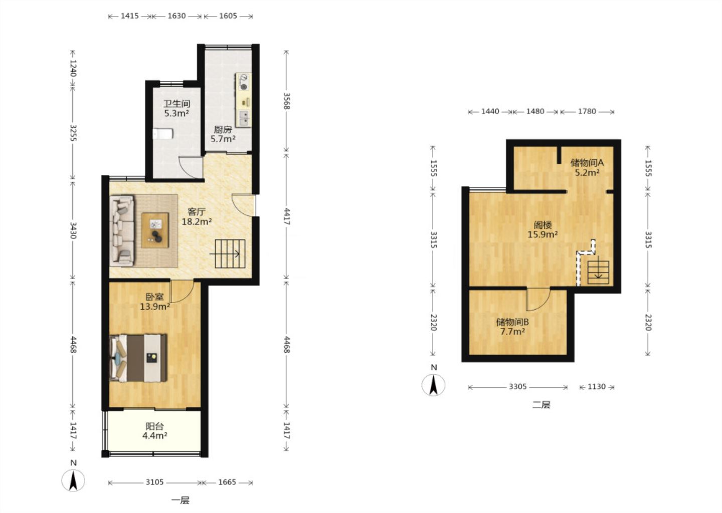 城山花园 2室1厅1卫 55.25m&sup2;