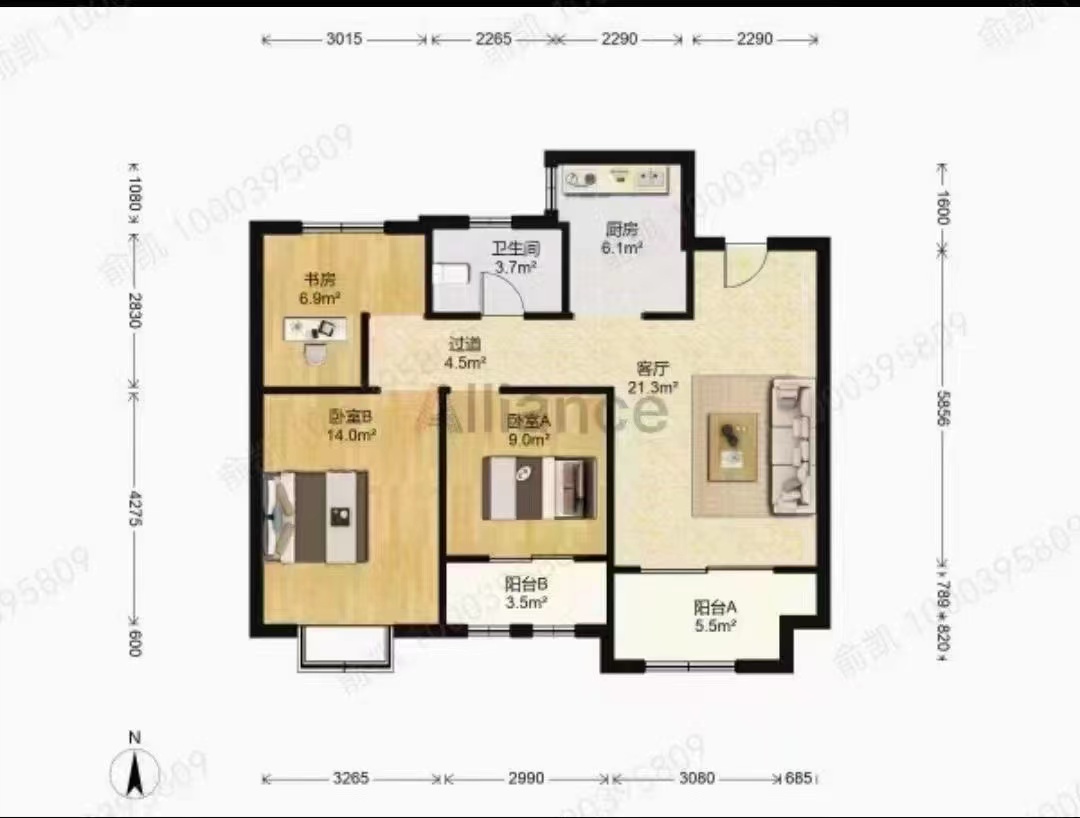 星盛花园 2室2厅1卫 95.48m&sup2;